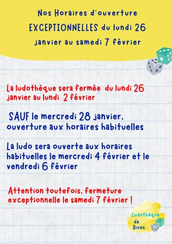 horaires Ludo février 2026